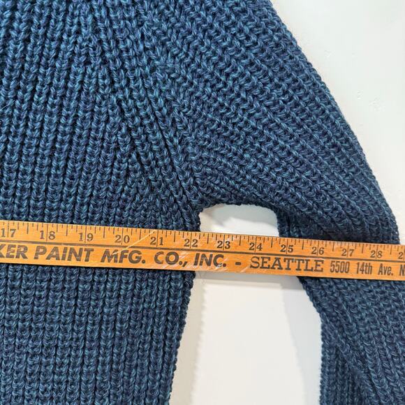 Aran Crafts NEW Men's 1/2 Zip Sweater 100% Wool Blackwatch Navy Green Large - Picture 6 of 9